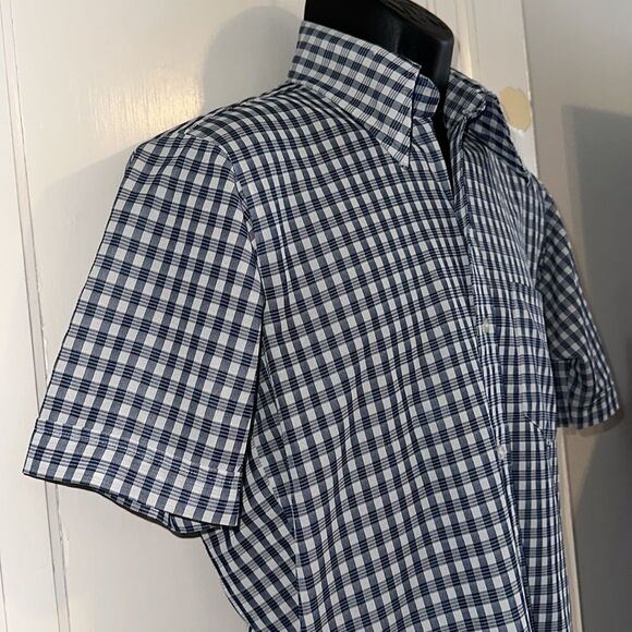 Vintage 60s/70s J.F. Austin Shirtmakers blue & white check short sleeve shirt - Picture 6 of 9